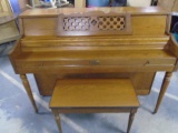 Beautiful Solid Oak Wurlitzer Piano w/ Matching Bench