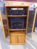 Oak Glass Door Stereo Cabinet w/ Fisher Stereo Equiptment