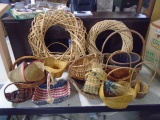 Large Group of Assorted Wicker Baskets & Wreathes