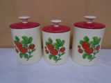 Vintage 3pc Canister Set w/ Strawberries