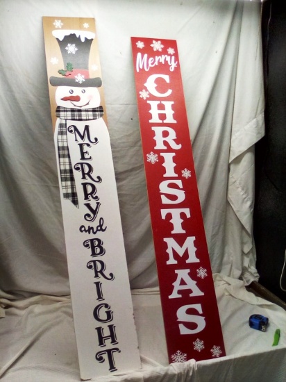 60"x9.5" Standing or Wall Hanging "Merry Christmas" Wooden Placards Qty. 2