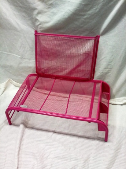 Mind Reader Pink Mesh Desk Organizer Monitor Stand and Wall Pocket Holder