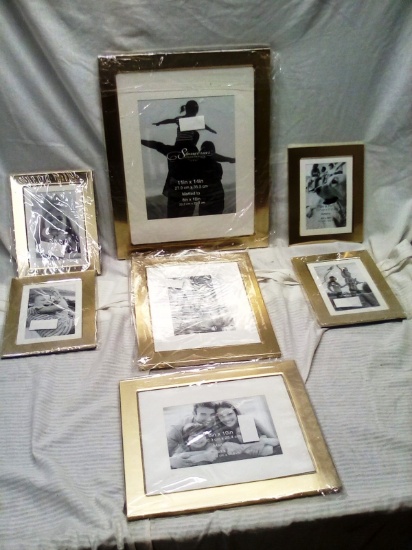 Seven Piece Gold Matted Picture Frame Set