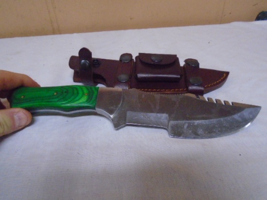 Large Sawbuck Bowie Knife w/ Leather Sheave