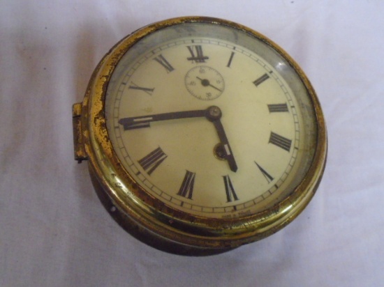 Antique Brass Porcelain Face Ships Clock