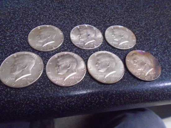 Group of (7) 1968 Kennedy Half Dollars