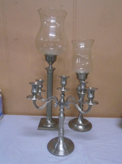 3 Pc. Metal and Glass Candle Holder Group