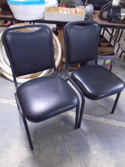 2 Matching Metal Framed Stacking Chairs w/ Cushions
