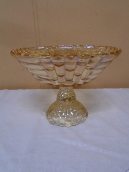 Vintage Jeannette Glass Luisa Patterned Pedistal Fruit Bowl