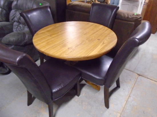 Round Pedestal Dining Table w/4 High Back Leather Dining Chairs