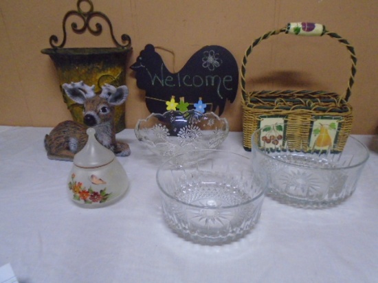 Group of Large Glass Bowls and Décor Items