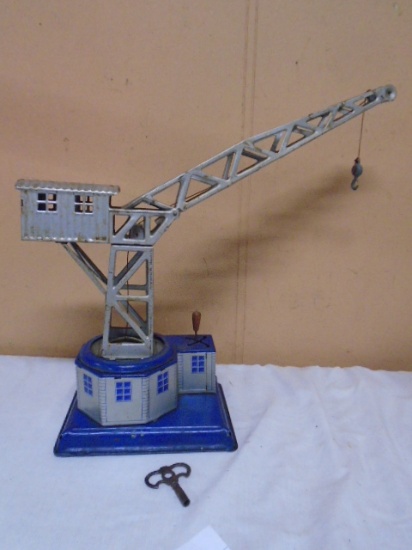 Vintage Tin Wind-Up Crane w/ Key