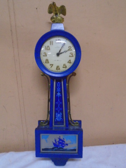 Antique New Haven 8 Day Jeweled Balance Wind-Up Banjo Clock