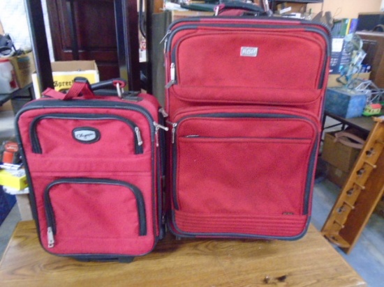 2pc Red Rolling Luggage Set w/ Extendable Handles