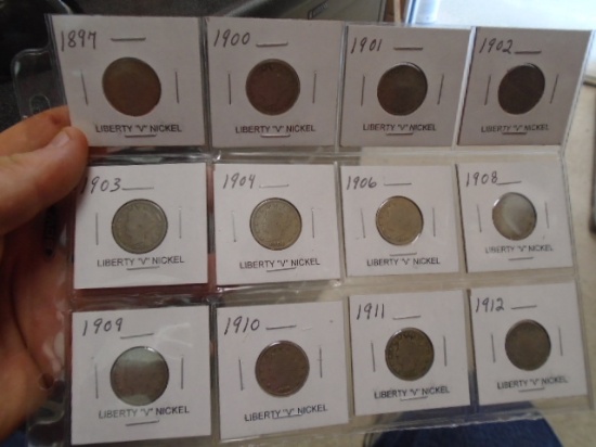 Group of (12) Assorted Date Liberty "V" Nickels