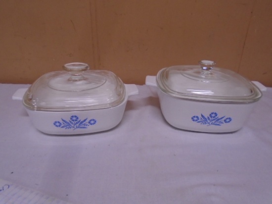 2 Pc. Set of Corningware Blue Cornflower Baking Dishes w/Lids