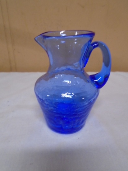 Vintage Cobalt Blue Crackle Glass Pitcher