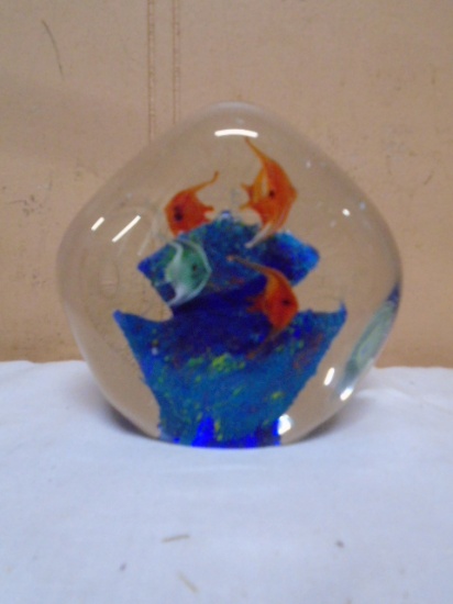 Art Glass Paperweight w/ Fish