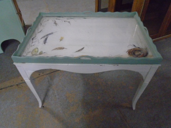 Beautiful Hand Painted Accent Table w/ Glass Top