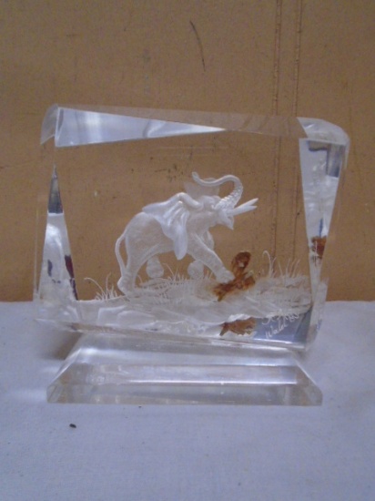 Signed Paperweight w/ Elephant