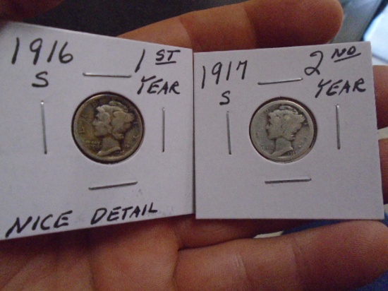 1916 S-Mint and 1917 S-Mint Mercury Dimes