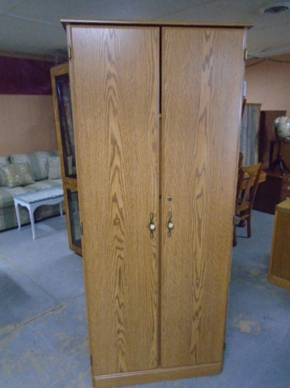 Wooden Double Door Cabinet w/ Shelves & Keys To Lock