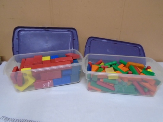 (2) Containers of Wooden Building Blocks