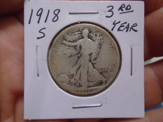 1918 S-Mint Silver Walking Liberty Half Dollar