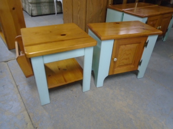 Solid Wood Painted Side Table w/ Door & Matching Side Table w/ Magazine Rack