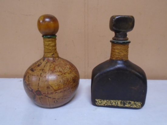 2pc Group of Vintage Leather Wapped Decanters