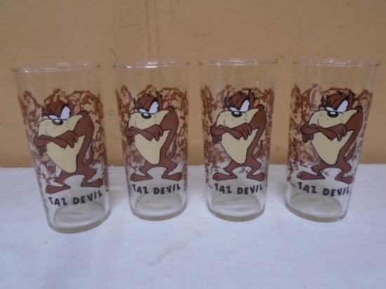 Set of 4 Vintage Taz Devil Character Glasses