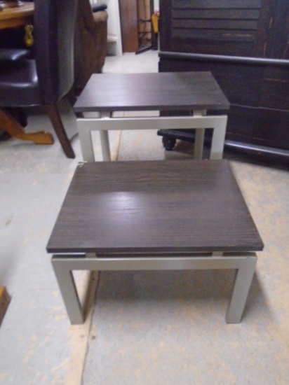 2pc Set of Metal Framed Wooden Top Side Tables