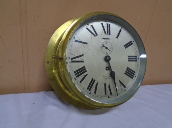 Vintage Brass Smiths Empire Round Ships Clock