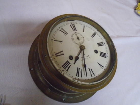 Vintage Brass Round Ships Clock