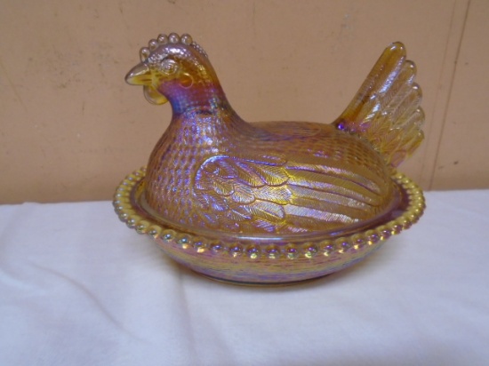 Vintage Indiana Glass Carnival Glass Hen on Nest