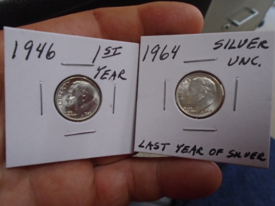 1946 and 1964 Silver Roosevelt Dimes