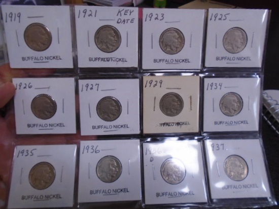 Group of (12) Assorted Buffalo Nickels