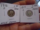 1916 S-Mint and 1917 S-Mint Mercury Dimes