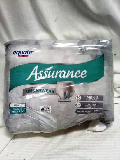 Equate Assurance Men's Absorbant Undergarments qty. 20 Size 28"-40"