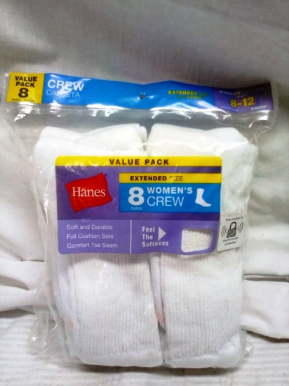 Size 8-12 Womens Hanes 8 Pack of Crew Style Socks