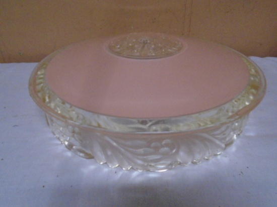 Vintage Round Pink w/ Clear Edge Style Ceiling Light Glass Shade