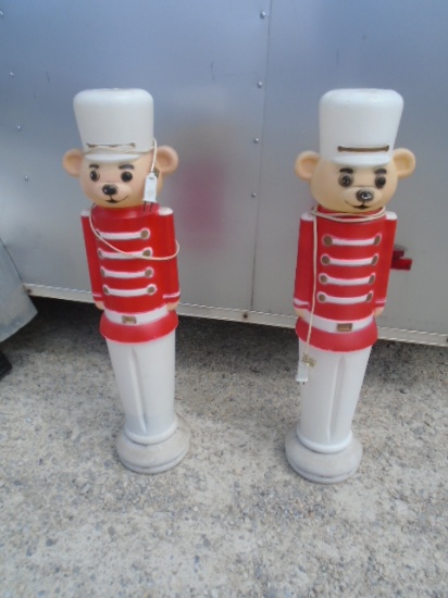 2 Vintage Lighted Blowmolded Bear Soldiers