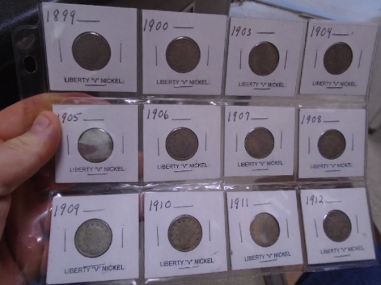 12pc Group of Assorted Date Liberty "V" Nickels