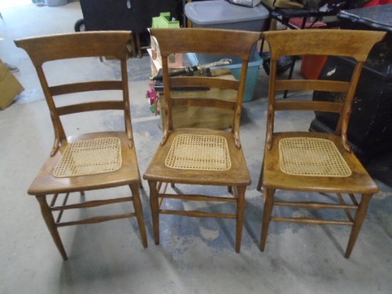 3pc Set of Matching Antique Oak Cane Bottom Chairs
