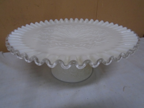 Fenton Spanish Lace Milk Glass Cake Stand