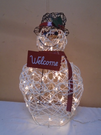 Metal Art Lighted Welcome Snowman