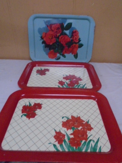 3pc Group of Vintage Metal Serving Trays