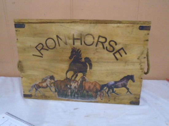 Iron Horse Wood Storage Box w/ Rope Handles