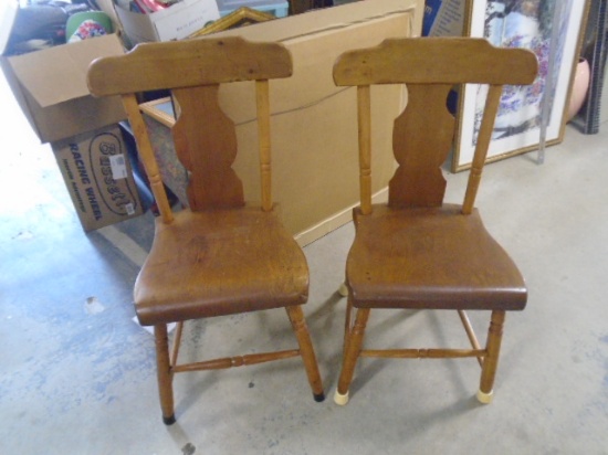 2 Matching Antique Plank Bottom Chairs
