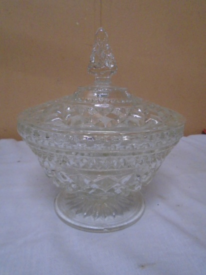 Vintage Wexford Pressed Anchor Hocking Diamond Pattern Lidded Candy Dish